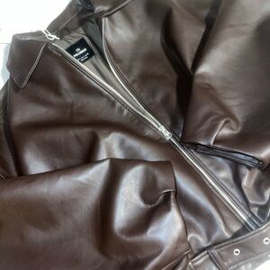Pull&Bear Chocolate Brown Leather Jacket